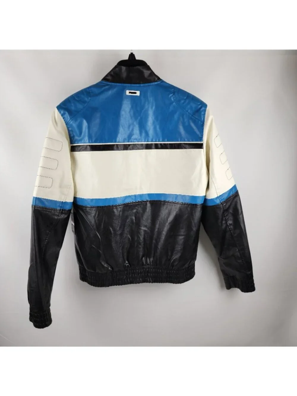 Fried Denim Jacket Mens M Multicolor Faux Leather Moto Biker Snaps NWT